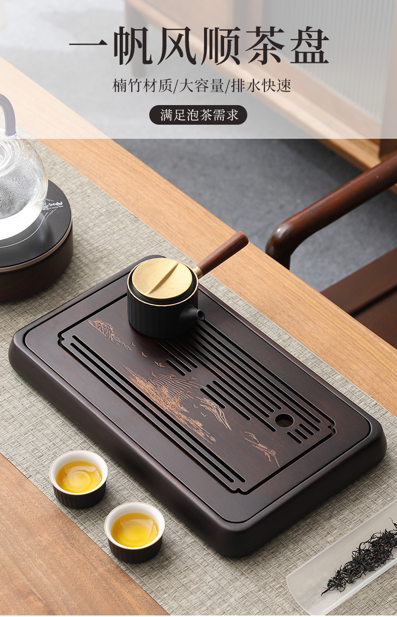 Wholesale of household small water storage trays, draining tea tables, simple rectangular bamboo tea sets, large and small sizes pic 26
