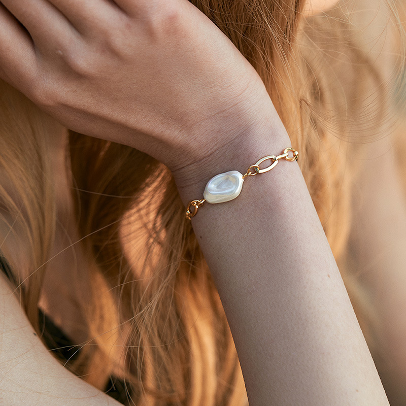 保色淡水珍珠手链质感真金电镀优雅贝珠手串手工气质复古欧美手饰详情16