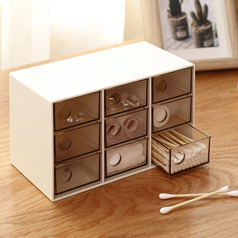 Transparent nine-grid drawer-type accessory storage box, desktop drawer-type storage box, planner organization cabinet storage box pic 8