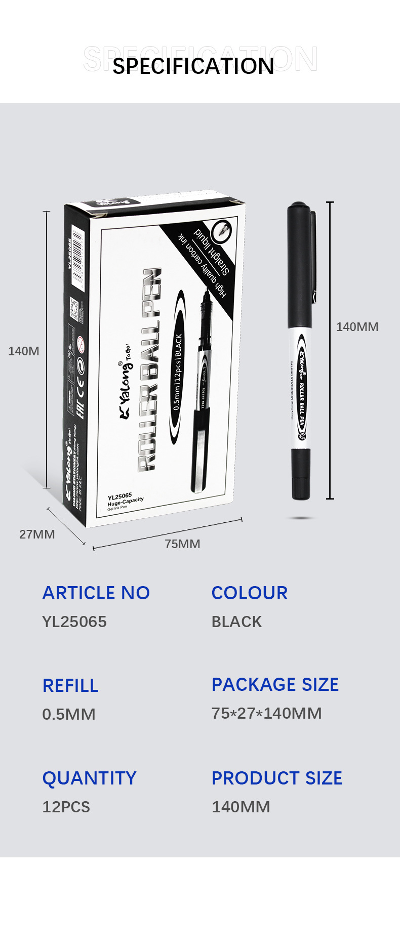 Yalong Cross-border Black high-quality standard 0.5mm bullet Ballpoint Pen and gel Pen for office and study pic 7