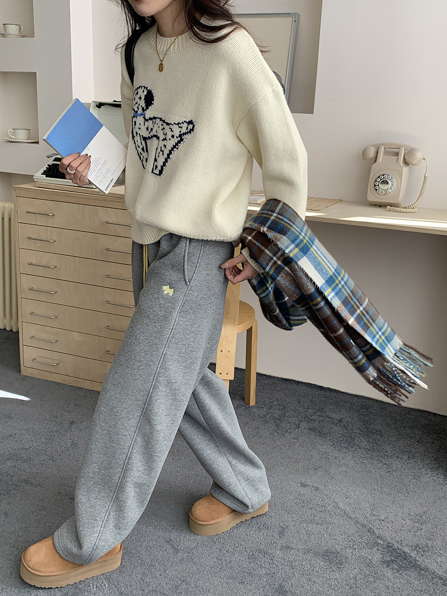 3thMorning撞色抽绳小狗刺绣宽松束脚阔腿加绒卫裤ZY2580详情19