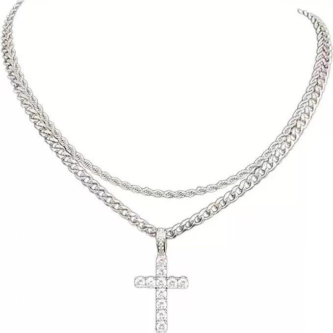 欧美新款嘻哈男女同款十字架麻花链NK链叠戴锁骨链个性潮流百搭详情2