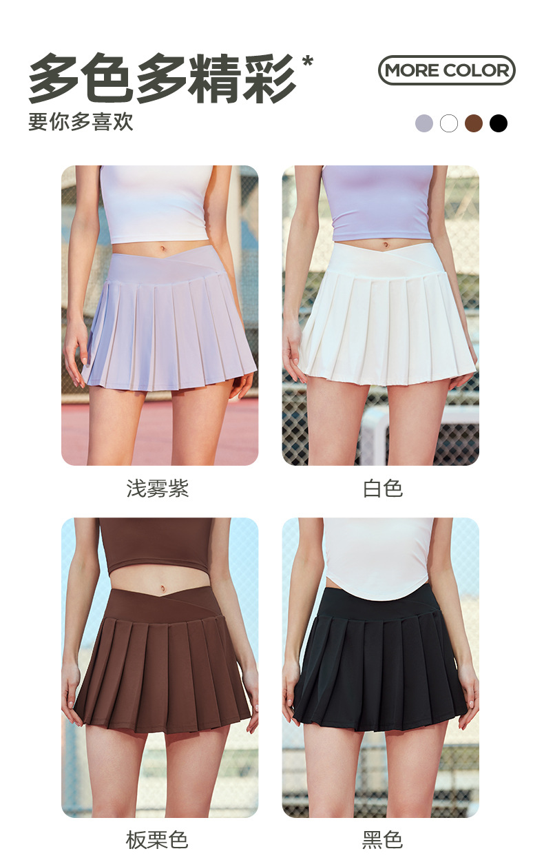 Two faux pleated sports short skirts for women to prevent exposure, with high pockets at the back and a slender waist. Casual outerwear for badminton and tennis pic 17