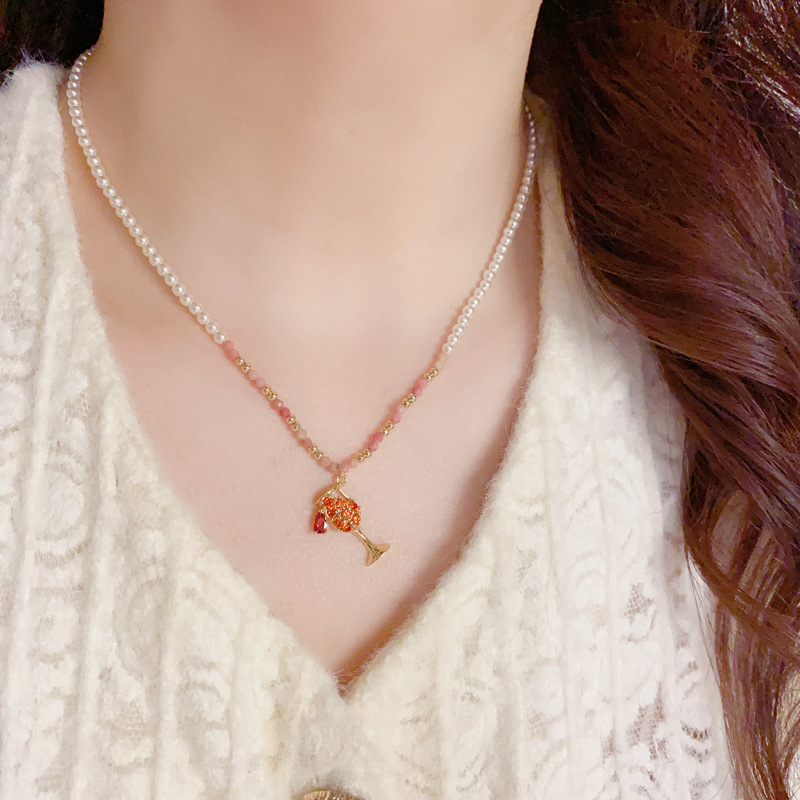 韩版气质时尚温柔百搭玻璃珠满钻酒杯吊坠项链个性小众设计感颈链详情9