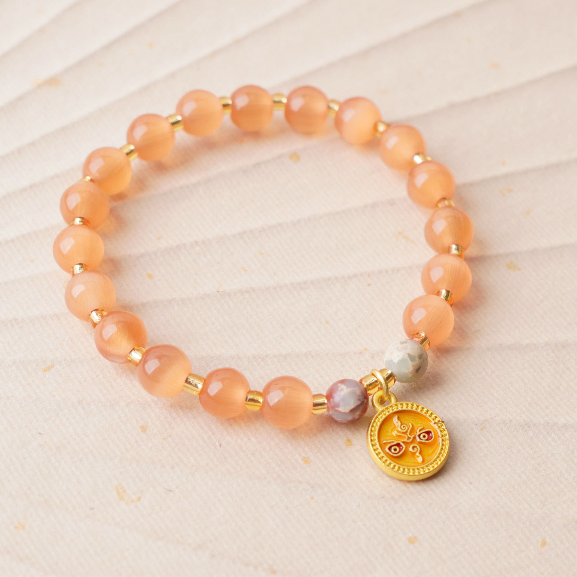 新中式橘猫眼手链女小众简约精致粉珠手串显白琉璃手链送闺蜜饰品详情36