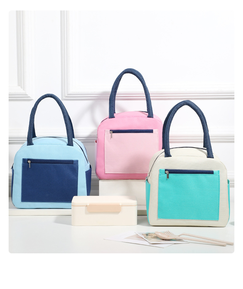 Color-blocked fashionable bento bags, student school handbags, office worker lunch bags with meals, Oxford cloth lunch box bags pic 15