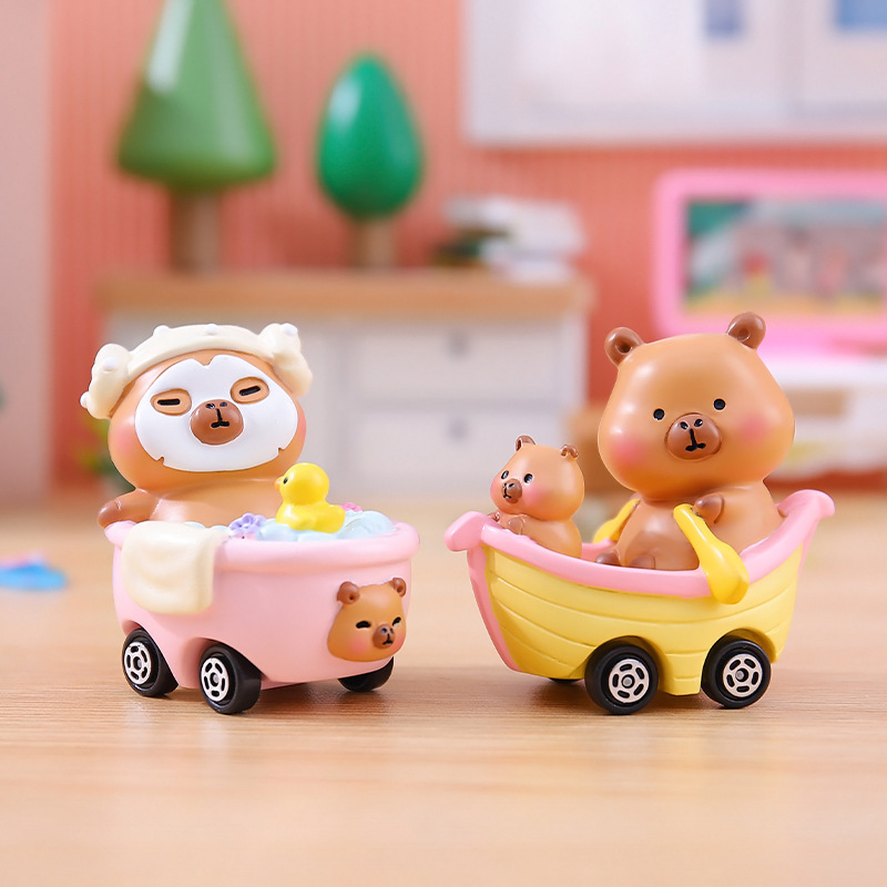 卡通潮玩忙忙碌碌的小水豚盲盒卡皮巴拉动物玩具车桌面小摆件批发详情43