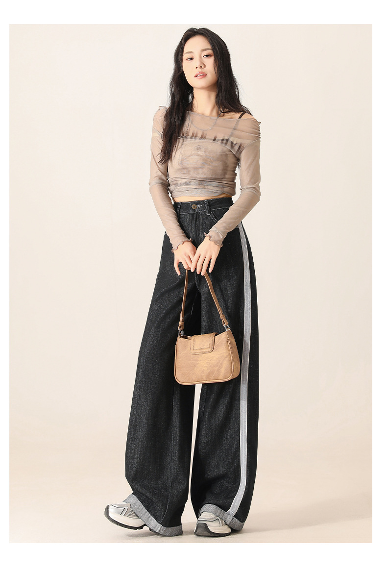 Denim wide-leg jeans for women, Spring 2025 new style, color-blocking and patchwork high-waisted loose straight-leg floor-length pants pic 29