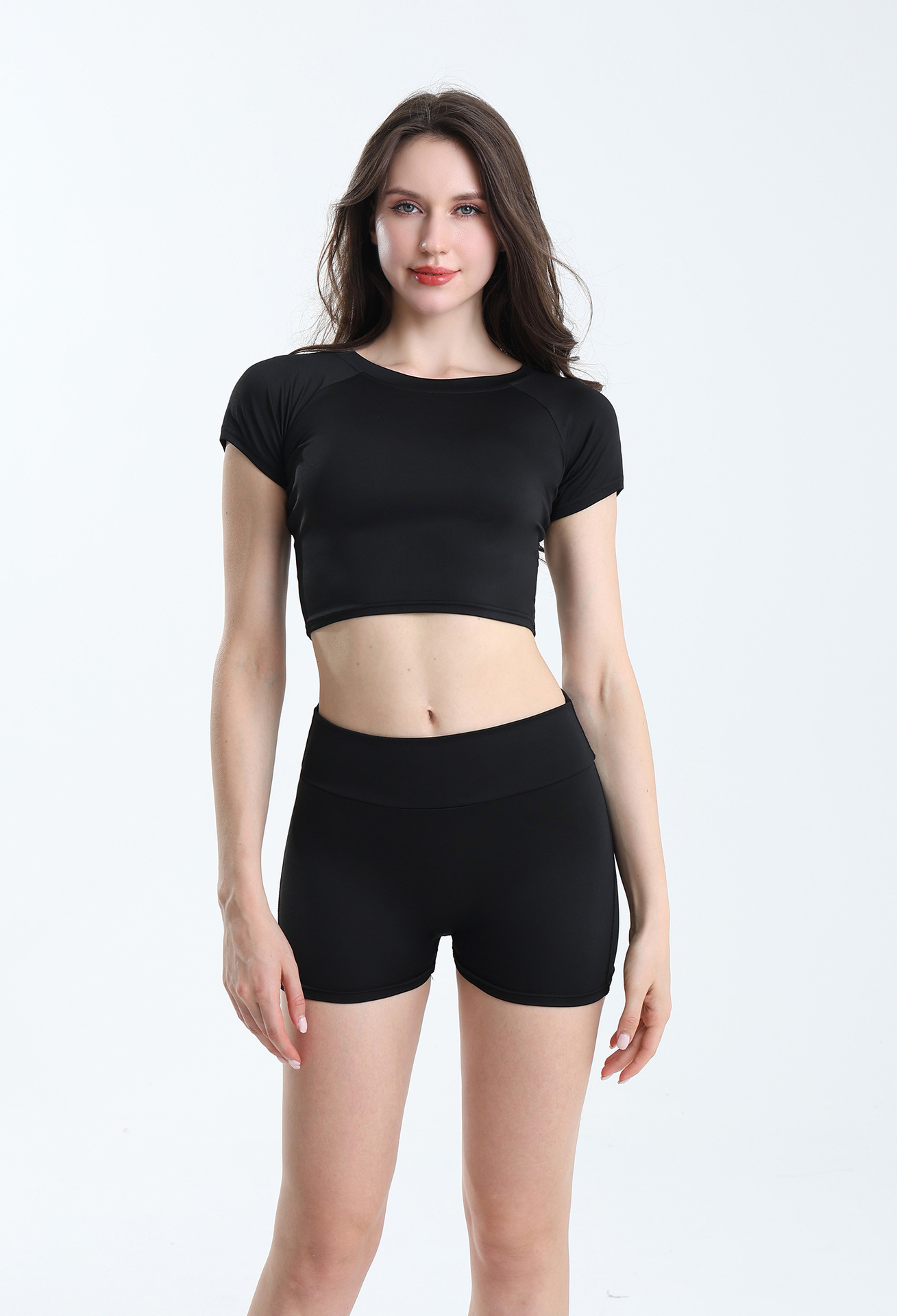 Cross-border European and American sports yoga wear set, Pilates yoga top, high-waisted tight hip-lifting pocket yoga shorts pic 10