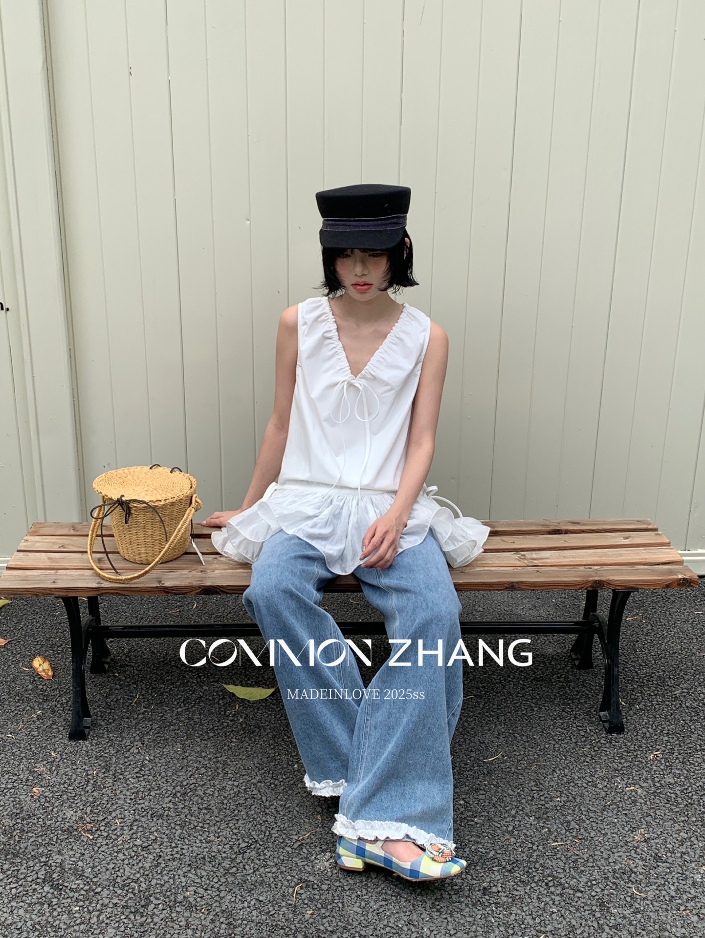 CZ ZHANG Summer French mint Manbo V-neck lace-up Youthful A-line puffed vest dress for women, B23782 pic 26