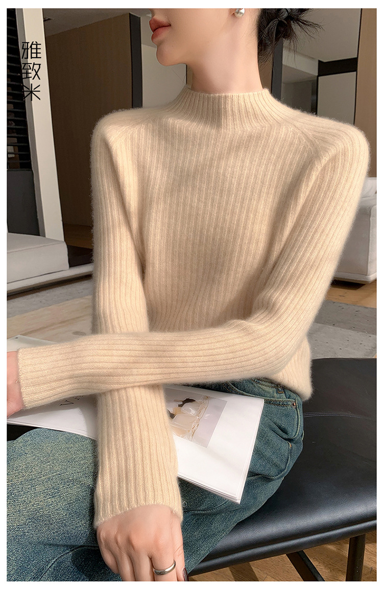100% cashmere semi-high-neck cashmere sweater for women in autumn and winter, long-sleeved knitted base layer, thick warm sweater for women pic 22