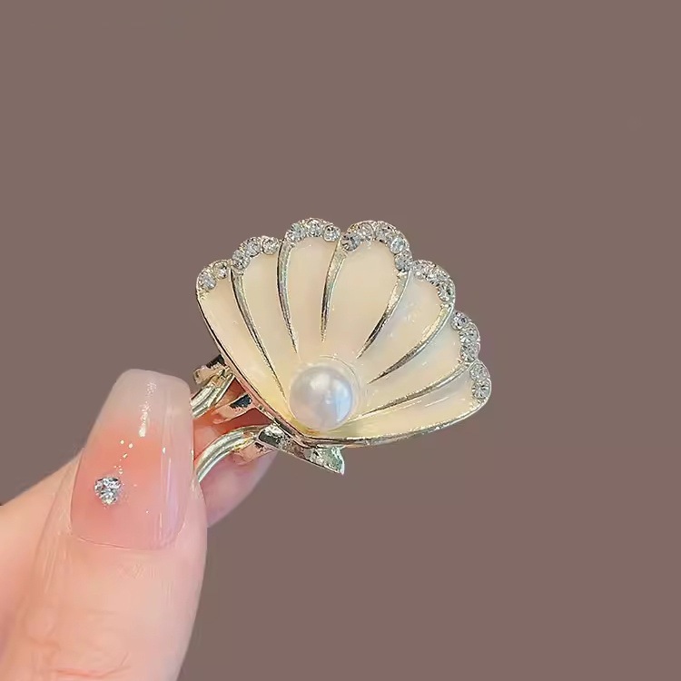 精致镶钻贝壳珍珠发夹小号鸭嘴夹浪漫少女碎发刘海侧边夹子发卡子详情6