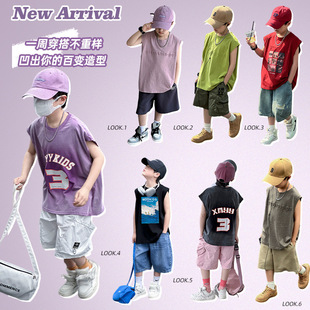 熊猫圆圆渐变男童夏季套装 2024跨境新款儿童短袖二件套织里童装详情1