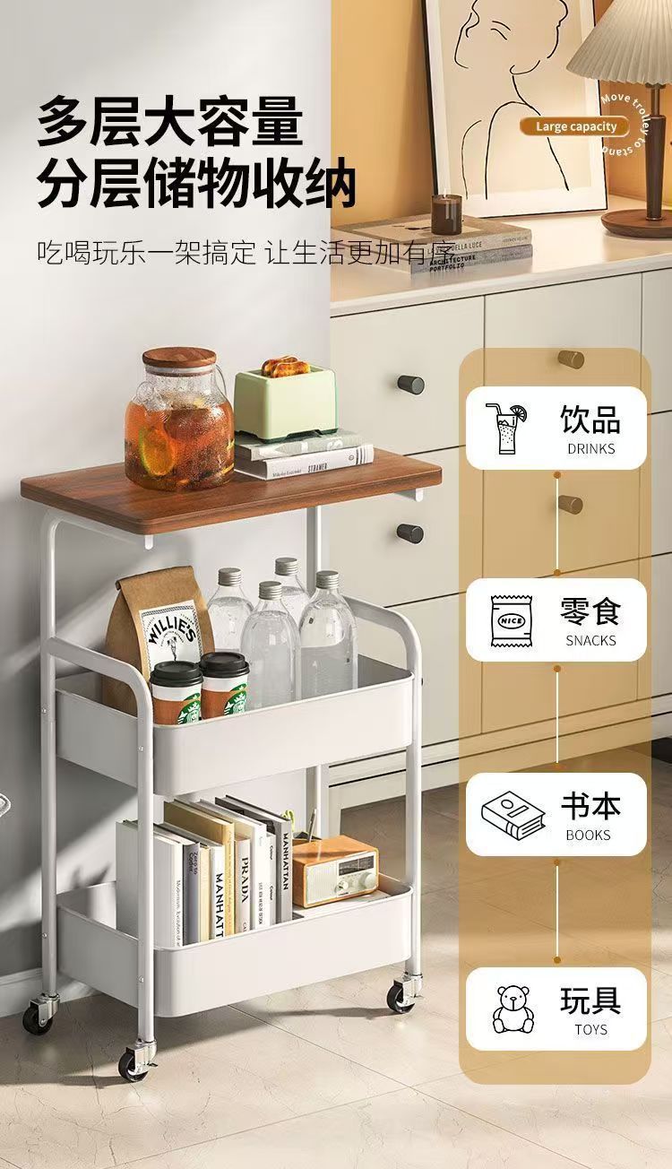 小推车置物架复古风落地带轮可静音移动多层零食架沙发茶几置物架详情3