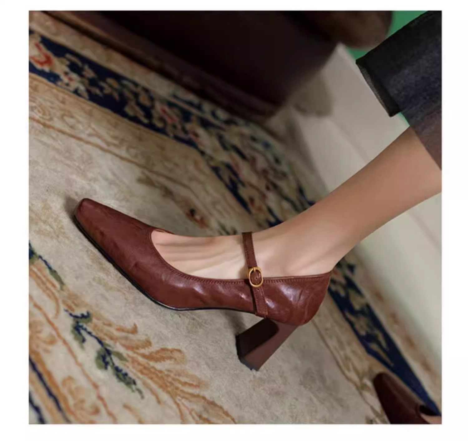 软羊皮黑色高跟鞋2025春秋新款法式复古粗跟一字带玛丽珍鞋女单鞋详情6