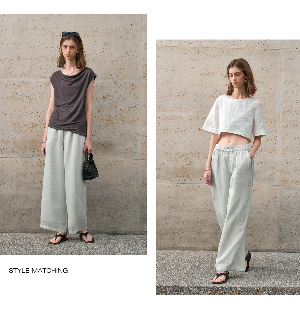 Pure ramie straight-leg pants for women, loose and slimming casual pants, loose spring and summer stretched-waist long pants pic 25