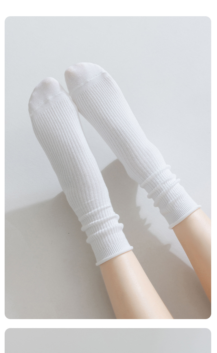2025新款春夏季女士中筒袜 纯色卷边双针堆堆袜 运动休闲款棉质透气吸汗 批发女士棉袜详情10
