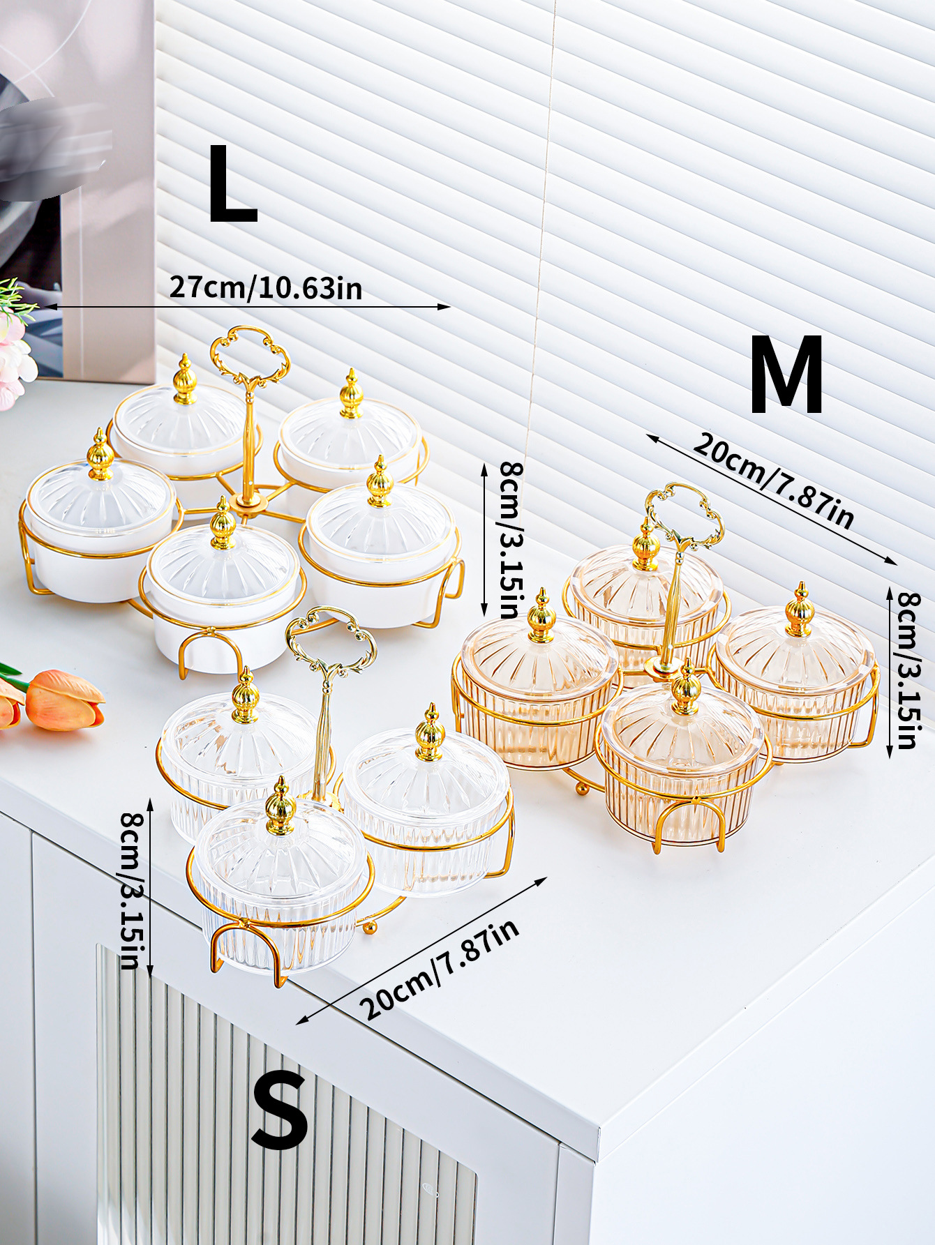 北欧干果碟零食盘小吃碟透明圆形水果盘点心分格盘铁艺带盖盒详情1