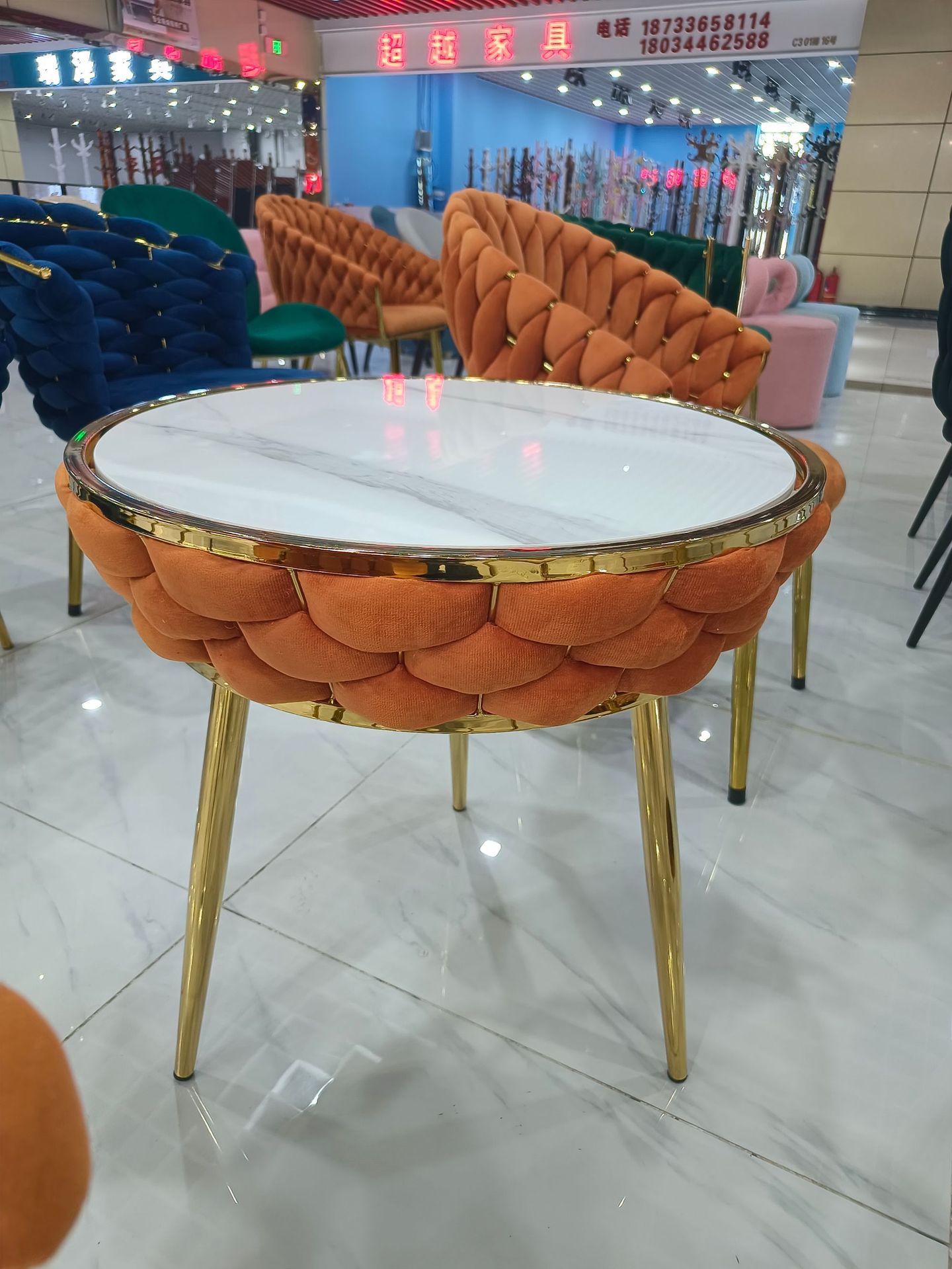 Starlight woven chair for balcony, Nordic ironwork gilded light luxury rattan woven table and chairs, popular coffee shop, golden personality, simple and elegant pic 5
