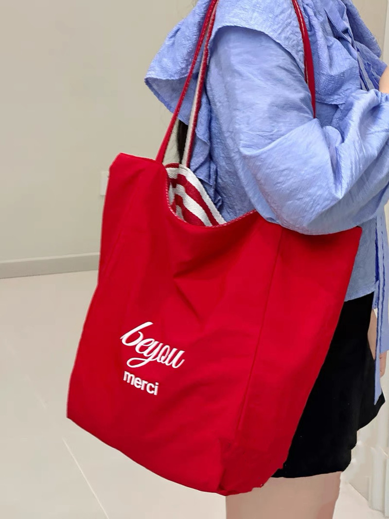 Striped canvas bag, 2024 new Korean style ins tote casual bag, single-shoulder large-capacity tote bag, shopping bag pic 6