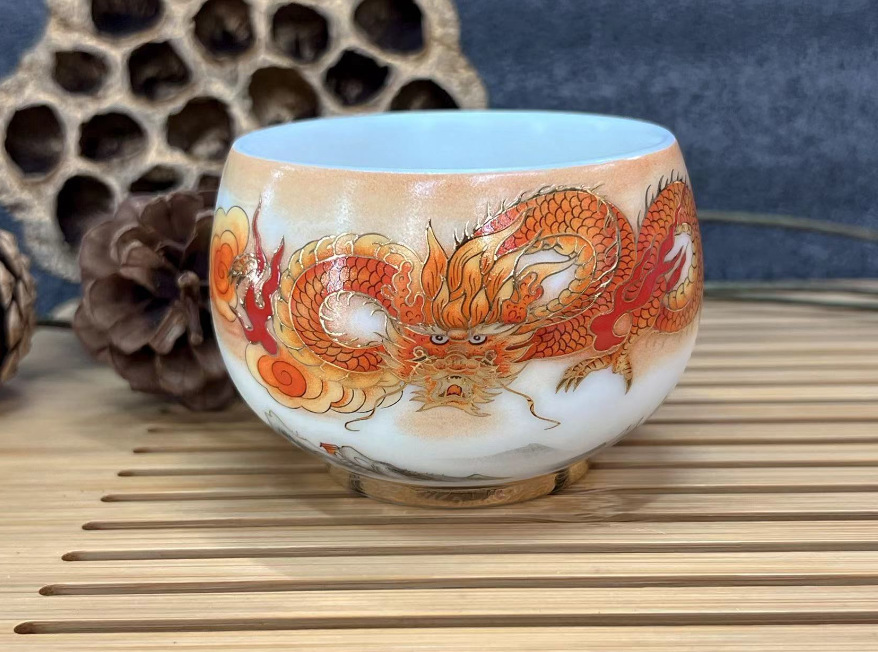 Sheep fat jade ceramic Dragon Year Master Cup Tea Cup and tea set, personal cup tea tasting cup, gift box set pic 4