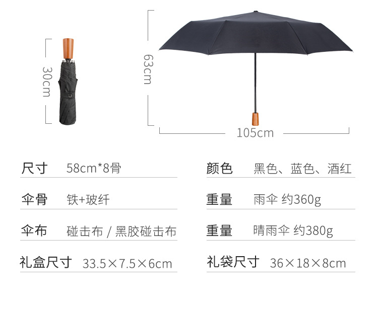 雨伞全自动实木手柄高端晴雨两用伞折叠伞logo企业活动商务广告伞详情15