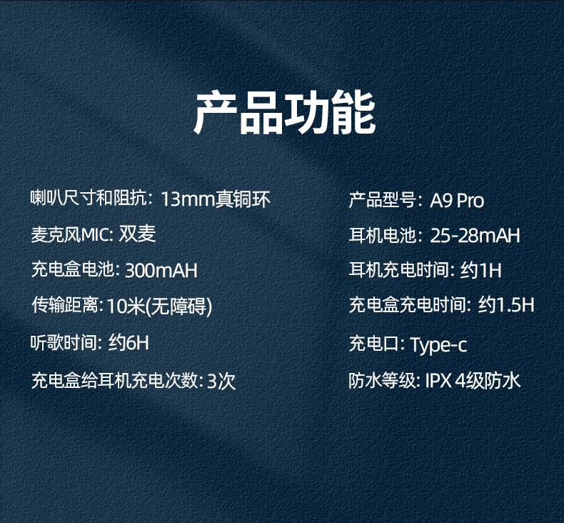 Cross-border A9pro Bluetooth headphones, E11 headphones, multi-functional touch display, ultra-long battery life, K18 Bluetooth headphones, simultaneous interpretation, AI translation pic 7