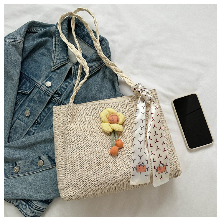 编织草编包包女大容量2023新款夏天花朵单肩休闲潮流洋气托特包详情10