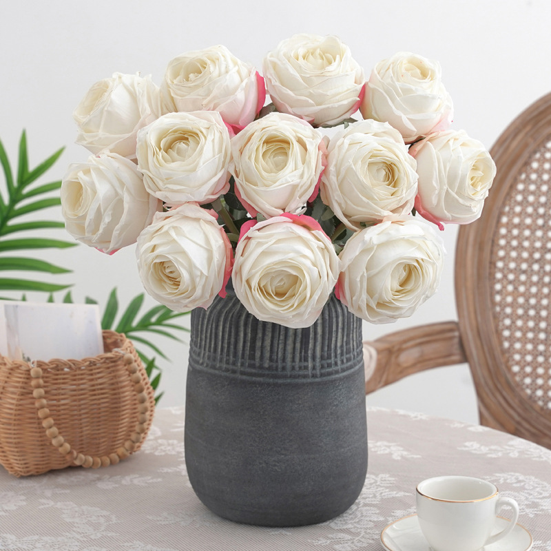 6头焦边荷兰玫 仿真花假花家居装饰婚庆新娘手捧花束摄影道具详情7