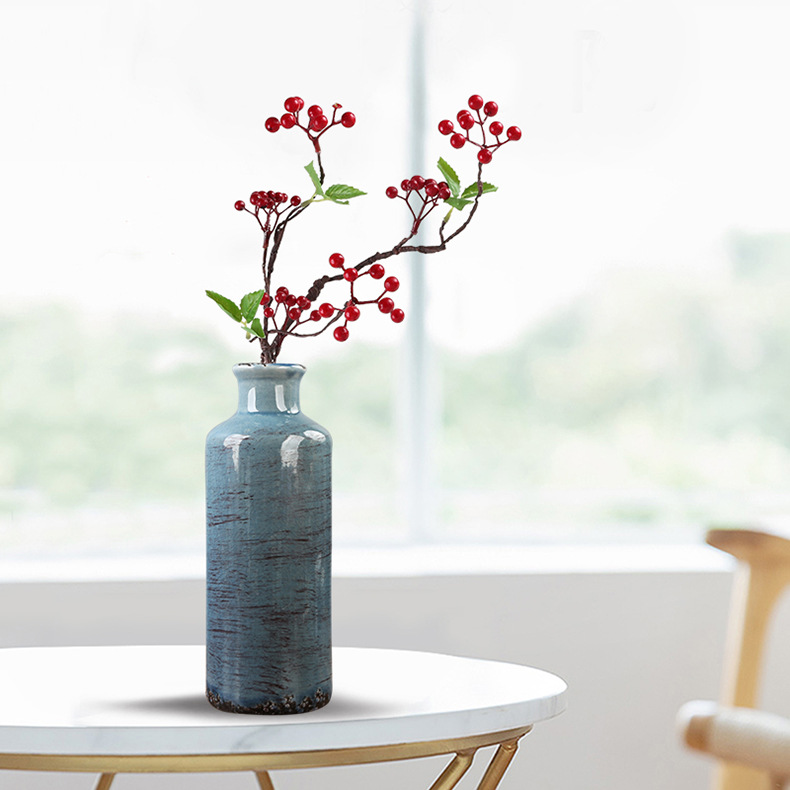 2025 Cross-border Rural Ice-Crack Ceramic Vase in Gray, Blue and Green 3-piece Set Bohemian Retro Home Decoration Farmhouse Vase pic 13