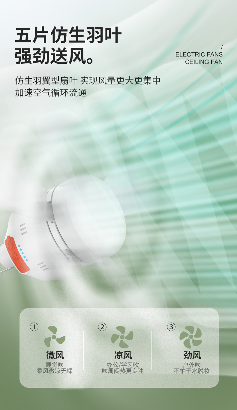 户外迷你吊扇灯便携静音充电帐篷宿舍照明风扇灯饰灯具详情3