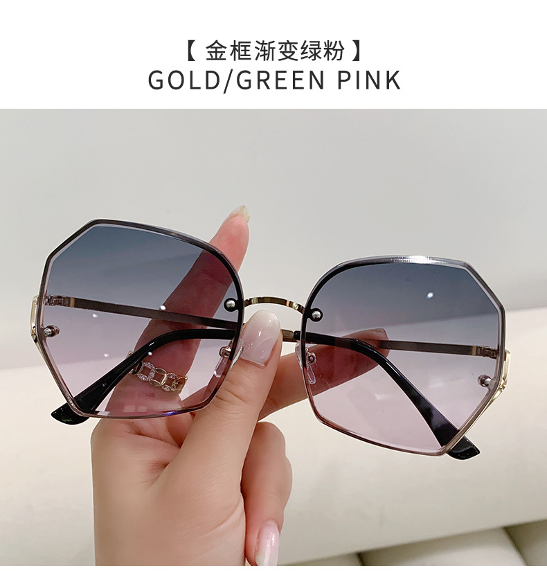 New frameless edge-cut sunglasses for women, fashionable and versatile metal sunglasses for large faces, slimming and UV protection glasses pic 17