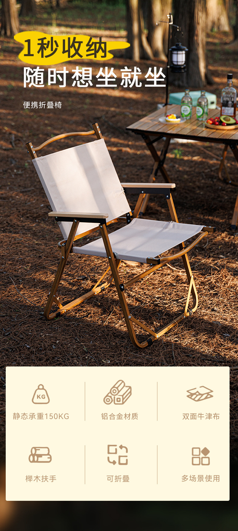 户外折叠椅子便携式野餐克米特椅钓鱼露营用品凳子摆摊蛋卷桌椅子详情1