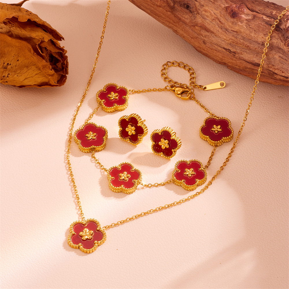 跨境款不锈钢五叶草项链 18k金简约ins钛钢不掉色梅花项链饰品女详情3