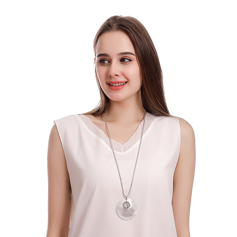 跨境外贸长款亚马逊爆款项链女式欧美几何型圆形双色蛇骨链毛衣链详情8