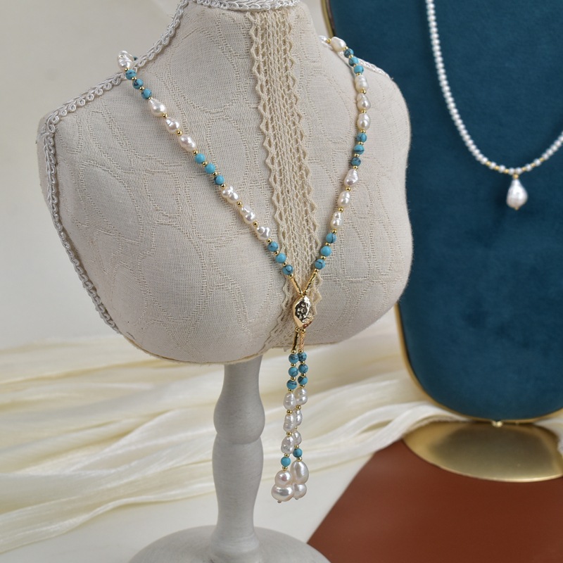 绿松石天然淡水珍珠项链女轻奢简约百搭一链多戴锁骨链颈链毛衣链详情5