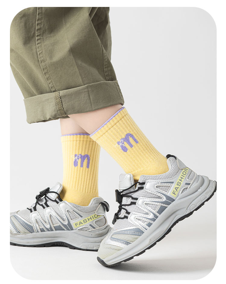 春秋季女童袜子多巴胺运动精梳棉无骨儿童袜子中筒字母蝴蝶结潮袜详情18