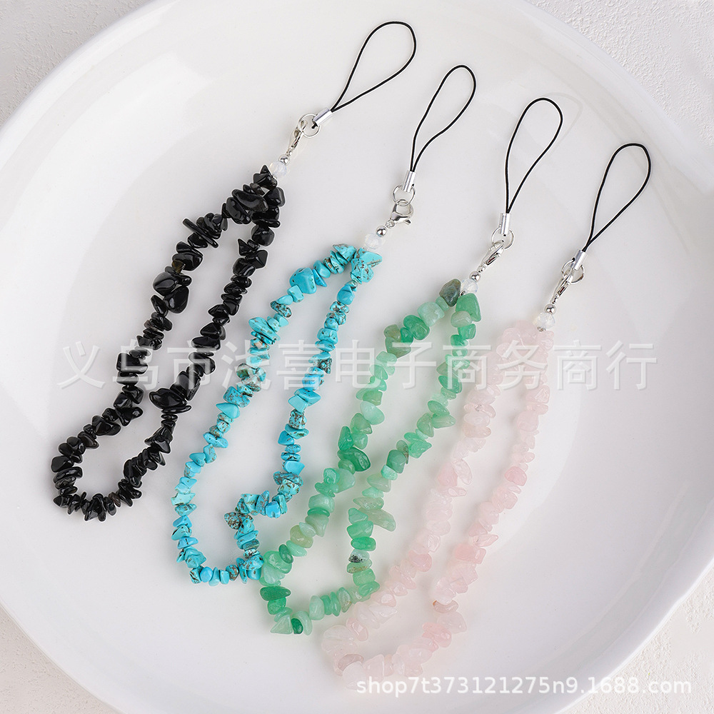 欧美DIY串珠石头手机链 宝石碎石手机链条手腕带天然水晶手机挂绳详情2