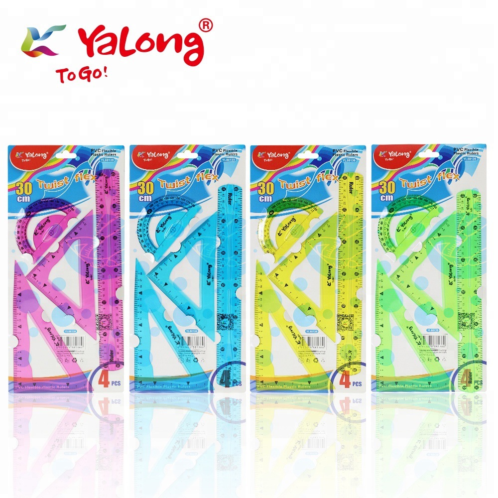 Yalong Plastic student learning 4-piece set of 30-centimeter straight rulers, math and geometry tool rulers, and flexible rulers pic 7