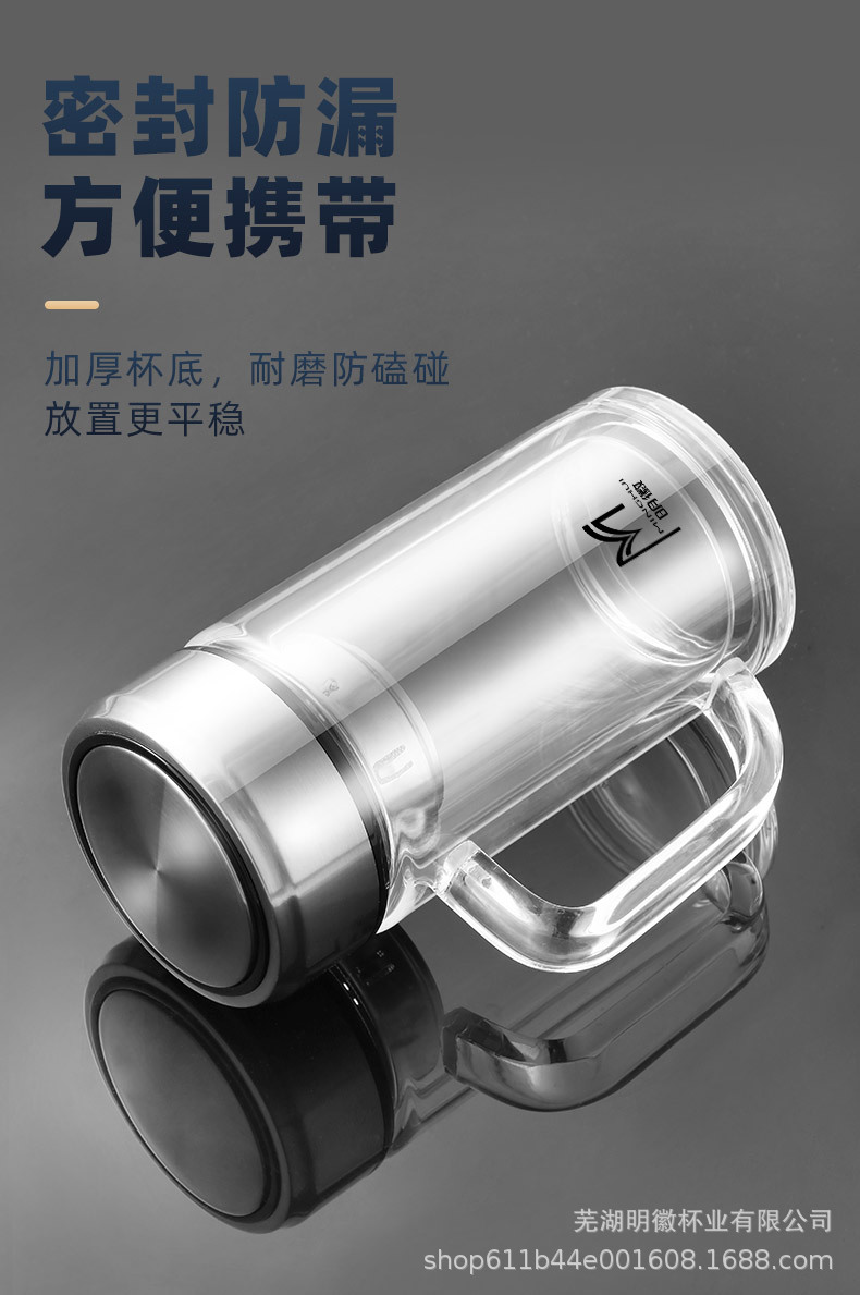 双层高硼硅玻璃杯带把手批发水杯带盖耐高温防烫泡茶杯子开业礼品详情14