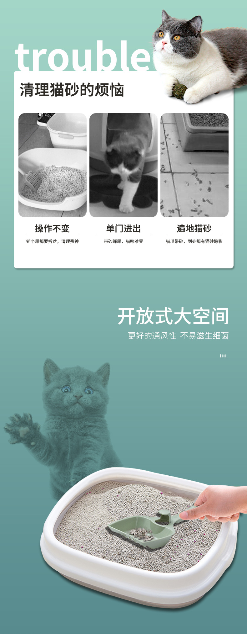 Wholesale pet supplies in stock at affordable prices. Free pet cat litter boxes, toilets, cat litter shovels, large plastic pet cat litter boxes pic 2