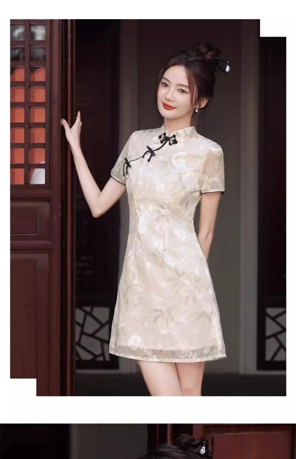New Chinese-style printed dress for petite women in summer 2024, improved cheongsam short skirt pic 8