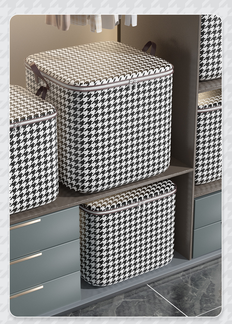 千鸟格衣物被子收纳袋衣柜整理收纳箱筐搬家打包手提收纳袋子2D详情12