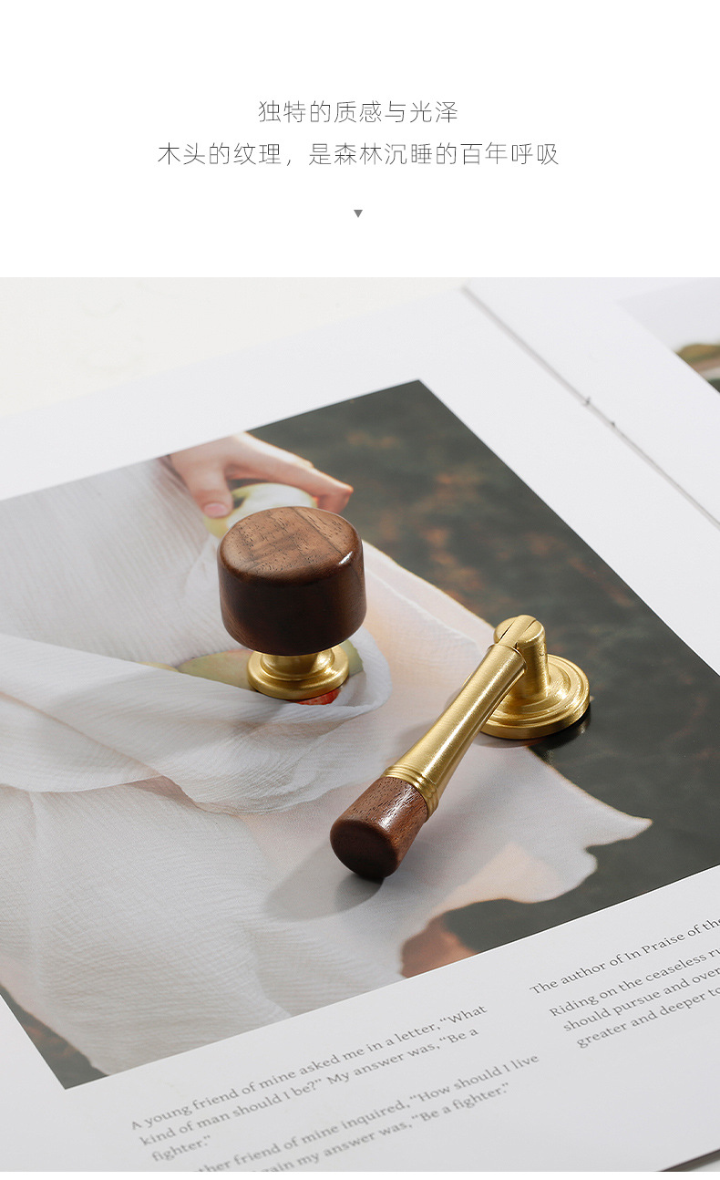 Factory direct sales of black walnut wood retro Chashi-style cabinet door handles, ancient-style solid copper wardrobe door handles pic 10