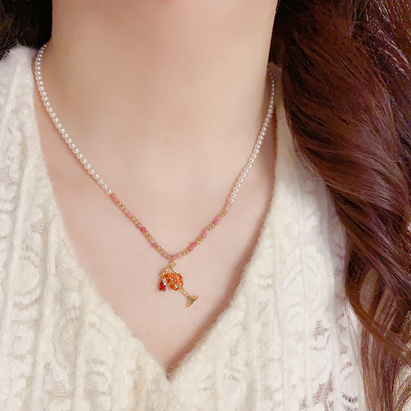 韩版气质时尚温柔百搭玻璃珠满钻酒杯吊坠项链个性小众设计感颈链详情7