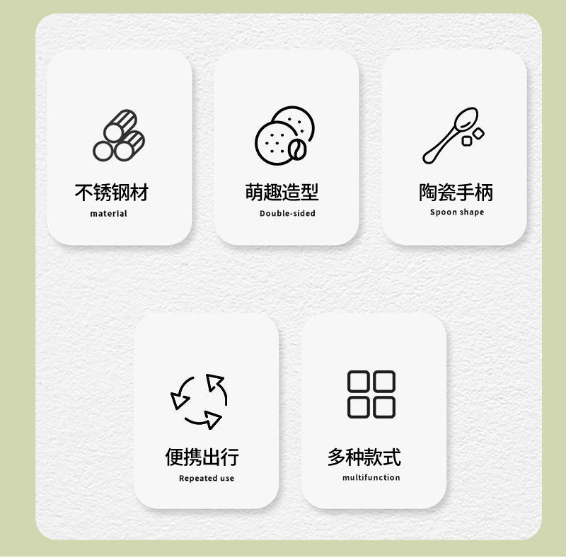 陶瓷柄不锈钢勺叉筷子 高颜值卡通动物调羹学生长柄餐具套装可爱详情3