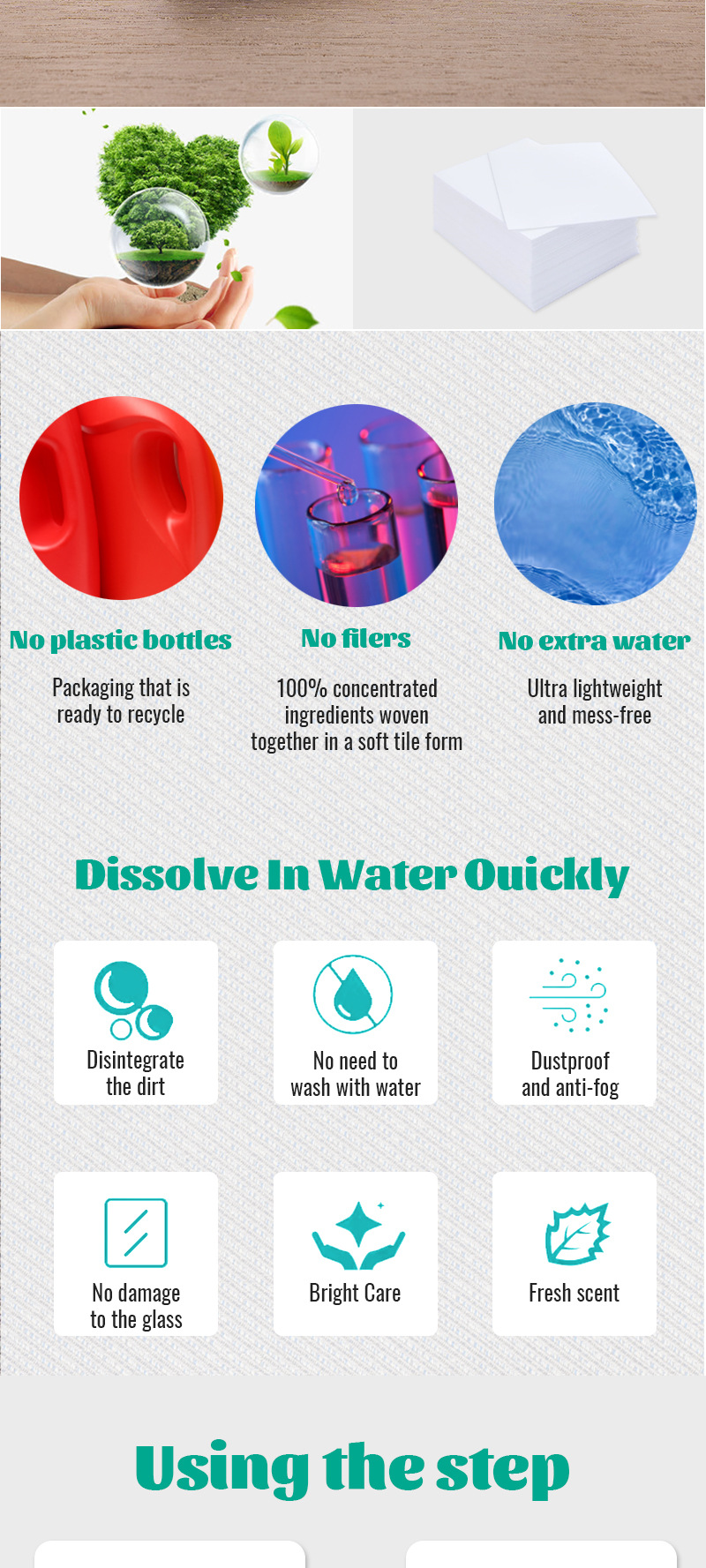 Glass water tablet cleaning liquid, concentrated glass cleaner, English packaging, direct sales from the manufacturer, solid oil stain removal cleaning tablets pic 2