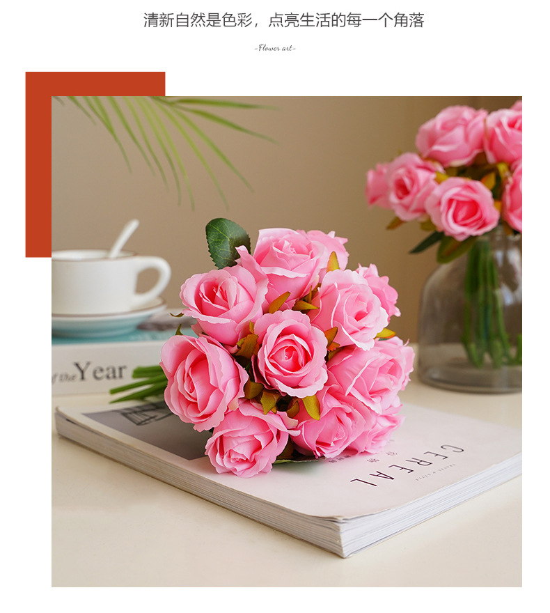 A Korean-style wedding bride is holding a bouquet of 12 small roses for home decoration. The artificial flowers are a simulation of 12 small roses pic 15