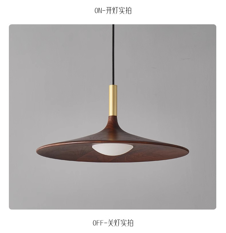 New Chinese-style vintage restaurant flying saucer chandelier, black walnut solid wood wabi-sabi style bedroom headboard bar counter three-head chandelier pic 8