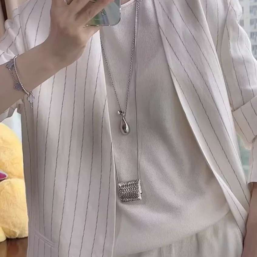 重工韩国编织包包花瓶吊坠长款项链复古轻奢简约设计高级感毛衣链详情3